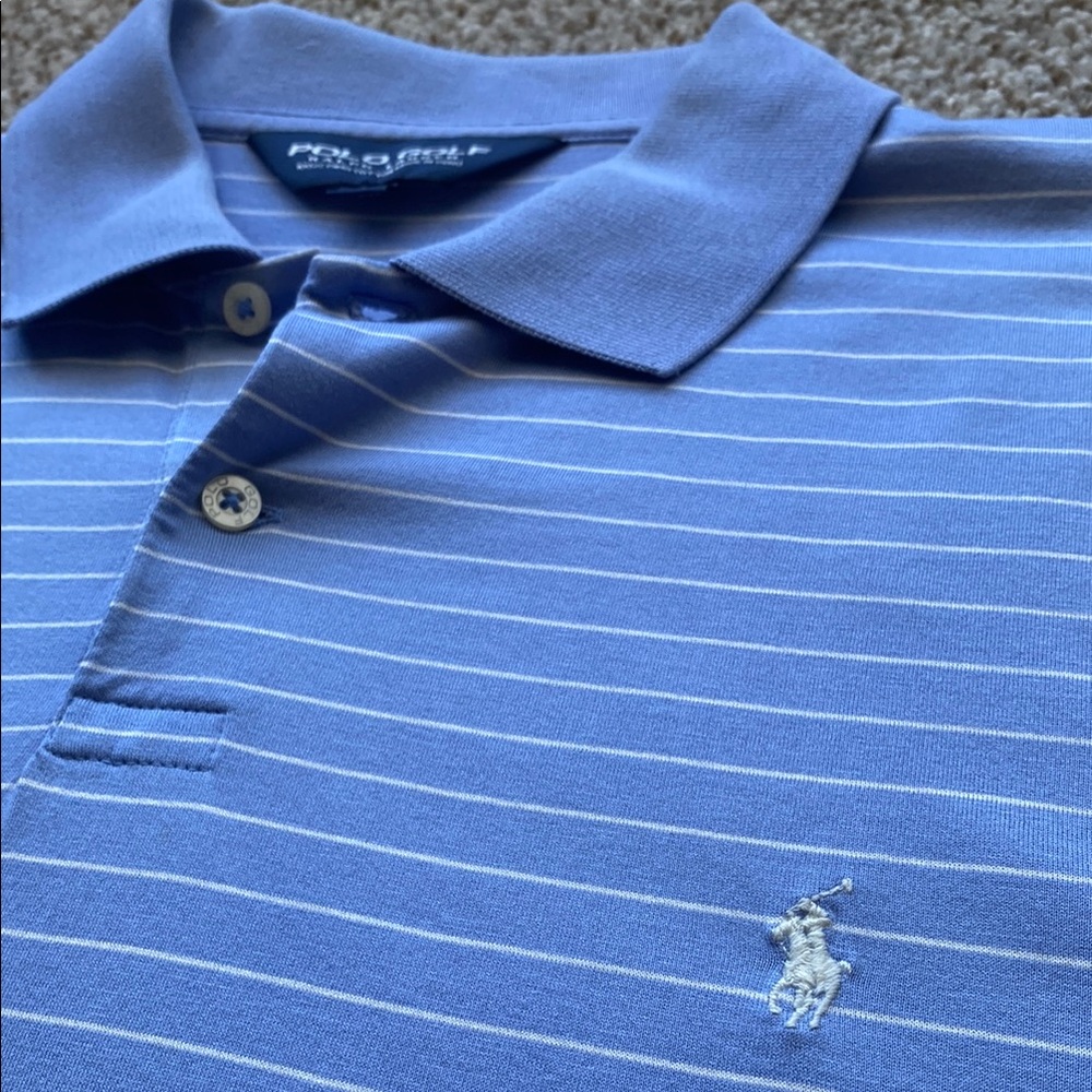 Polo Golf by Ralph Lauren Blue Striped Men's  Large Polo Shirt 100% Pima Cotton
